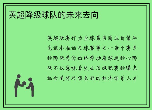 英超降级球队的未来去向