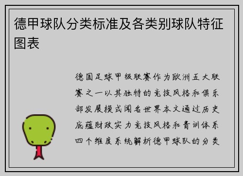 德甲球队分类标准及各类别球队特征图表